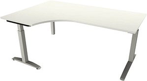 fm Sidney höhenverstellbarer Schreibtisch weiß Bogenform, C-Fuß-Gestell Quadratrohr silber 180,0 x 80,0 cm