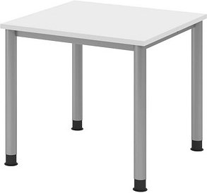HAMMERBACHER HS08 höhenverstellbarer Schreibtisch weiß quadratisch, 4-Fuß-Gestell silber 80,0 x 80,0 cm