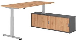 HAMMERBACHER VXMST19SB elektrisch höhenverstellbarer Schreibtisch asteiche rechteckig, T-Fuß-Gestell silber 180,0 x 80,0...