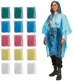 relaxdays unisex Einweg-Regenponcho farbsortiert Einheitsgröße 15 St.