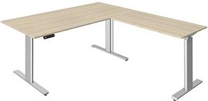 Kerkmann Move 3 tube elektrisch höhenverstellbarer Schreibtisch ahorn L-Form, T-Fuß-Gestell silber 180,0 x 80,0 cm