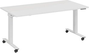 fm Topspin elektrisch höhenverstellbarer Schreibtisch weiß, verkehrsweiß rechteckig, T-Fuß-Gestell mit Rollen weiß 140,0...