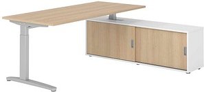Thumbnail - HAMMERBACHER XBE19SB höhenverstellbarer Schreibtisch eiche rechteckig, C-Fuß-Gestell silber 180,0 x 80,0 cm