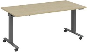 fm Topspin elektrisch höhenverstellbarer Schreibtisch akazie, anthrazit metallic rechteckig, T-Fuß-Gestell mit Rollen gr...