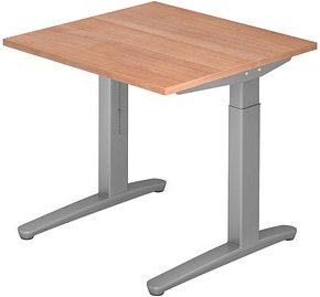 HAMMERBACHER VXB08 höhenverstellbarer Schreibtisch nussbaum quadratisch, C-Fuß-Gestell silber 80,0 x 80,0 cm