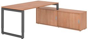 HAMMERBACHER RSE19SB höhenverstellbarer Schreibtisch nussbaum rechteckig, Kufen-Gestell grau 180,0 x 80,0 cm