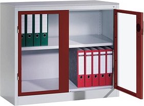 CP Metallschrank 8821-055 S10203 lichtgrau, rubinrot, Acrylglas 93,0 x 50,0 x 100,0 cm, aufgebaut