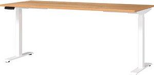 GERMANIA JET höhenverstellbarer Schreibtisch navarra-eiche rechteckig, T-Fuß-Gestell weiß 180,0 x 80,0 cm
