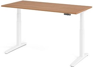 HAMMERBACHER XBHM16 elektrisch höhenverstellbarer Schreibtisch nussbaum rechteckig, C-Fuß-Gestell weiß 160,0 x 80,0 cm