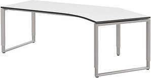 röhr Imperia höhenverstellbarer Schreibtisch weiß Bogenform, Kufen-Gestell silber 217,0 x 114,0 cm