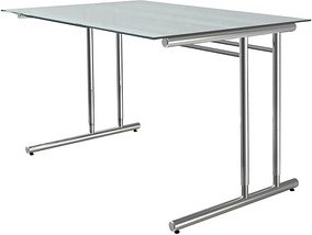 Thumbnail - Kerkmann Schreibtisch Milchglas rechteckig, C-Fuß-Gestell chrom 120,0 x 80,0 cm