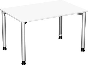 Thumbnail - geramöbel Flex höhenverstellbarer Schreibtisch weiß, silber rechteckig, 4-Fuß-Gestell silber 120,0 x 80,0 cm