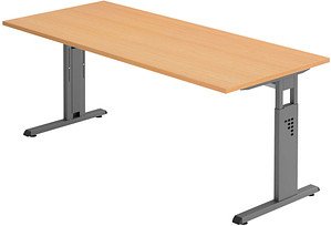 HAMMERBACHER OS 19 höhenverstellbarer Schreibtisch buche rechteckig, C-Fuß-Gestell grau 180,0 x 80,0 cm