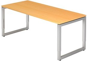 HAMMERBACHER RS19 höhenverstellbarer Schreibtisch buche rechteckig, Kufen-Gestell silber 180,0 x 80,0 cm