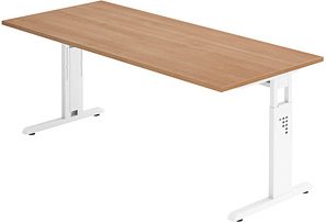 HAMMERBACHER OS 19 höhenverstellbarer Schreibtisch nussbaum rechteckig, C-Fuß-Gestell weiß 180,0 x 80,0 cm