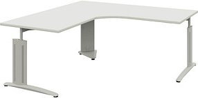 röhr Techno höhenverstellbarer Schreibtisch weiß L-Form, C-Fuß-Gestell silber 180,0 x 80,0/100,0 cm