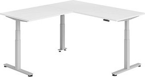 HAMMERBACHER XDSMW1912 elektrisch höhenverstellbarer Schreibtisch weiß rechteckig, T-Fuß-Gestell silber 180,0 x 200,0 cm