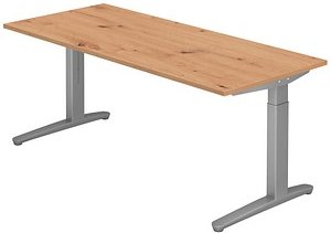 HAMMERBACHER VXB19 höhenverstellbarer Schreibtisch asteiche rechteckig, C-Fuß-Gestell silber 180,0 x 80,0 cm