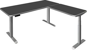 Kerkmann Move 3 Premium elektrisch höhenverstellbarer Schreibtisch anthrazit L-Form, T-Fuß-Gestell silber 180,0 x 180,0 ...