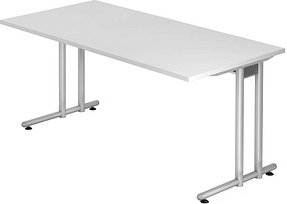 HAMMERBACHER Prokura Schreibtisch weiß rechteckig, C-Fuß-Gestell silber 160,0 x 80,0 cm
