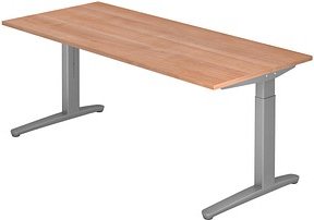 HAMMERBACHER VXB19 höhenverstellbarer Schreibtisch nussbaum rechteckig, C-Fuß-Gestell silber 180,0 x 80,0 cm