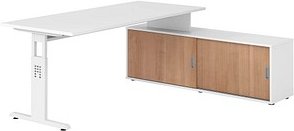 HAMMERBACHER OSE19SB höhenverstellbarer Schreibtisch weiß rechteckig, T-Fuß-Gestell weiß 180,0 x 80,0 cm