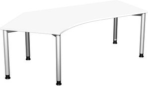 geramöbel Flex höhenverstellbarer Schreibtisch weiß, silber L-Form, 5-Fuß-Gestell silber 216,6 x 113,0 cm