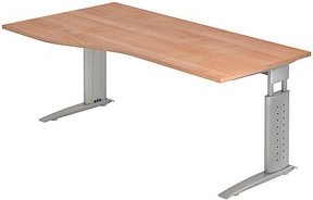 HAMMERBACHER Haziender höhenverstellbarer Schreibtisch nussbaum Trapezform, C-Fuß-Gestell silber 180,0 x 100,0 cm
