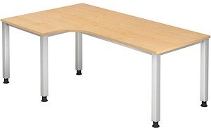 HAMMERBACHER Akandia höhenverstellbarer Schreibtisch ahorn L-Form, 5-Fuß-Gestell silber 200,0 x 80,0/120,0 cm