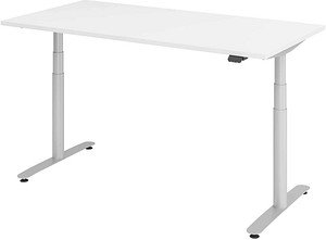 HAMMERBACHER VXDLR16 elektrisch höhenverstellbarer Schreibtisch weiß rechteckig, T-Fuß-Gestell silber 160,0 x 80,0 cm