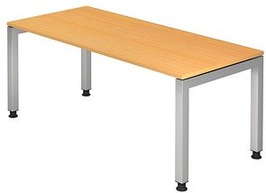 Thumbnail - HAMMERBACHER Prokura höhenverstellbarer Schreibtisch buche rechteckig, 4-Fuß-Gestell silber 180,0 x 80,0 cm