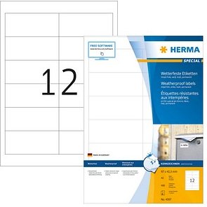 HERMA wetterfeste Folienetiketten 4597 weiß 97,0 x 42,3 mm, 40 Blatt