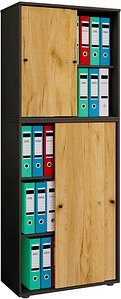 Thumbnail - VCM my office Schiebetürenschrank XXL Lona, 919601 anthrazit, honig-eiche 3 Fachböden 70,0 x 37,0 x 183,0 cm