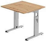 Thumbnail - HAMMERBACHER OS 08 Gradeo höhenverstellbarer Schreibtisch asteiche quadratisch, C-Fuß-Gestell silber 80,0 x 80,0 cm