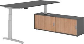 HAMMERBACHER XBHM19SB elektrisch höhenverstellbarer Schreibtisch grafit rechteckig, C-Fuß-Gestell silber 180,0 x 80,0 cm