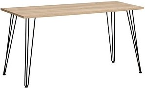 Thumbnail - MÖBELPARTNER Emmik Schreibtisch weiß-eiche rechteckig, 4-Fuß-Gestell schwarz 138,0 x 60,0 cm