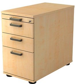 HAMMERBACHER Haziender Standcontainer ahorn 4 Auszüge Kunststoff-Relinggriff silber 42,8 x 80,0 x 72,0 - 76,0 cm