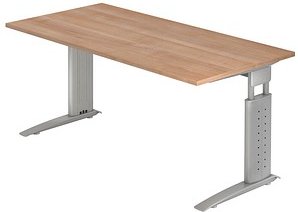 HAMMERBACHER Haziender höhenverstellbarer Schreibtisch nussbaum rechteckig, C-Fuß-Gestell silber 160,0 x 80,0 cm