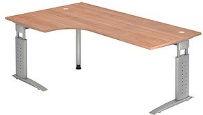 HAMMERBACHER Haziender höhenverstellbarer Schreibtisch nussbaum L-Form, C-Fuß-Gestell silber 200,0 x 80,0/120,0 cm