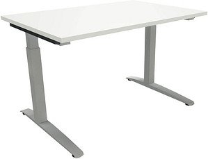 fm Sidney höhenverstellbarer Schreibtisch weiß rechteckig, C-Fuß-Gestell Quadratrohr silber 120,0 x 80,0 cm