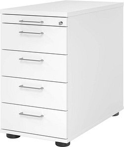 HAMMERBACHER Solid SC50 Standcontainer weiß 5 Auszüge Stahl-Bügelgriff silber 42,8 x 80,0 x 72,0 - 76,0 cm