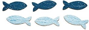 Thumbnail - Rayher Holz-Streudeko hellblau/dunkelblau Fische mit Klebepunkte, 8 St.