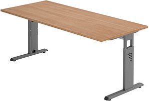 HAMMERBACHER OS 19 höhenverstellbarer Schreibtisch nussbaum rechteckig, C-Fuß-Gestell grau 180,0 x 80,0 cm