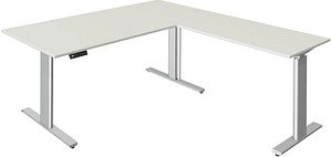 Kerkmann Move 3 tube elektrisch höhenverstellbarer Schreibtisch weiß L-Form, T-Fuß-Gestell silber 180,0 x 80,0 cm