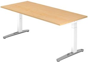 HAMMERBACHER VXB019 höhenverstellbarer Schreibtisch ahorn rechteckig, C-Fuß-Gestell weiß 180,0 x 80,0 cm