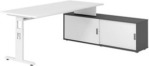 HAMMERBACHER OSE19SB höhenverstellbarer Schreibtisch weiß rechteckig, T-Fuß-Gestell weiß 180,0 x 80,0 cm