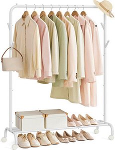 SONGMICS Rollgarderobe weiß Metall 4 Haken 103,5 x 155,0 cm