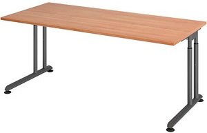 Thumbnail - HAMMERBACHER ZS19 höhenverstellbarer Schreibtisch nussbaum rechteckig, C-Fuß-Gestell grau 180,0 x 80,0 cm