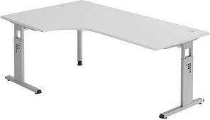 HAMMERBACHER OS 82 höhenverstellbarer Schreibtisch lichtgrau L-Form, C-Fuß-Gestell silber 200,0 x 80,0/120,0 cm