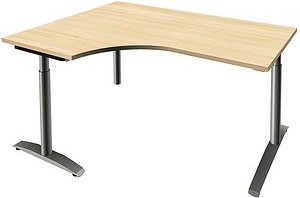 fm Sidney höhenverstellbarer Schreibtisch königsahorn Bogenform, C-Fuß-Gestell Rundrohr silber 160,0 x 80,0 cm